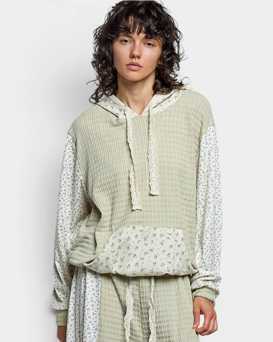 PATCHWORK HOODED PULLOVER SAGE