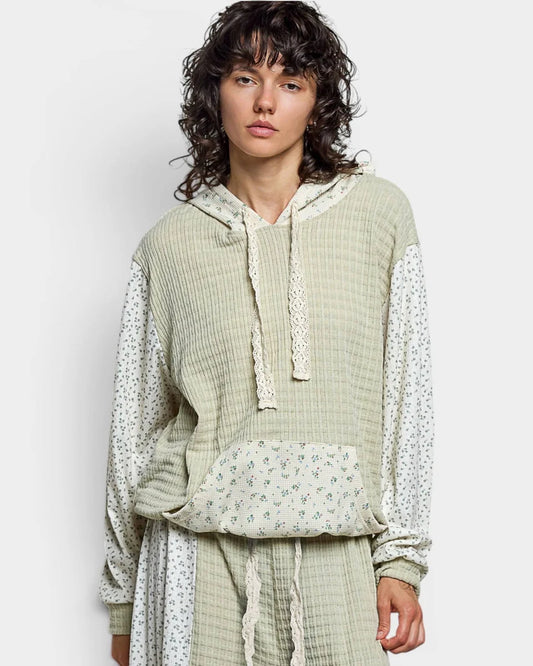 PATCHWORK HOODED PULLOVER SAGE