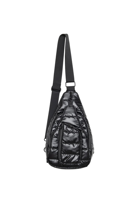 BLACK METALLIC SLING BAG