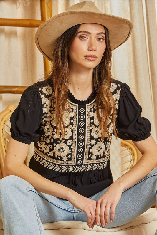 Embroidered Baby Doll Top