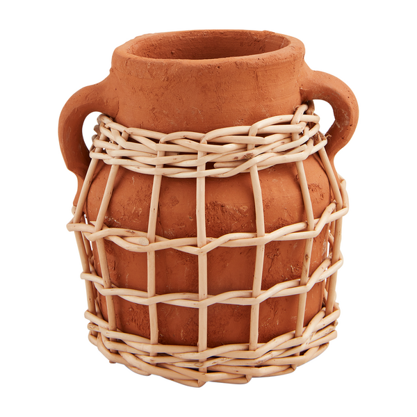 SMALL TERRACOTTA RATTAN VASE