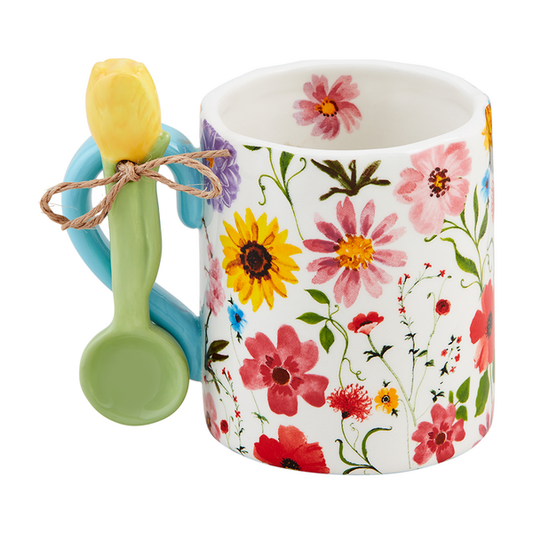PINK FLORAL MUG WITH SPOON