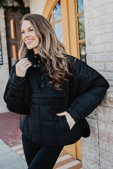 BLACK PUFFER PULLOVER JACKET