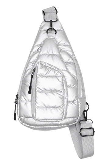 SILVER METALLIC SLING BAG